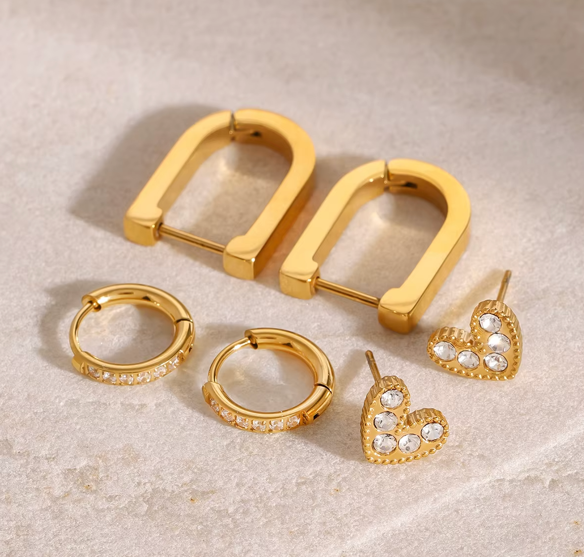 Golden Mixed Shapes Earrings Set